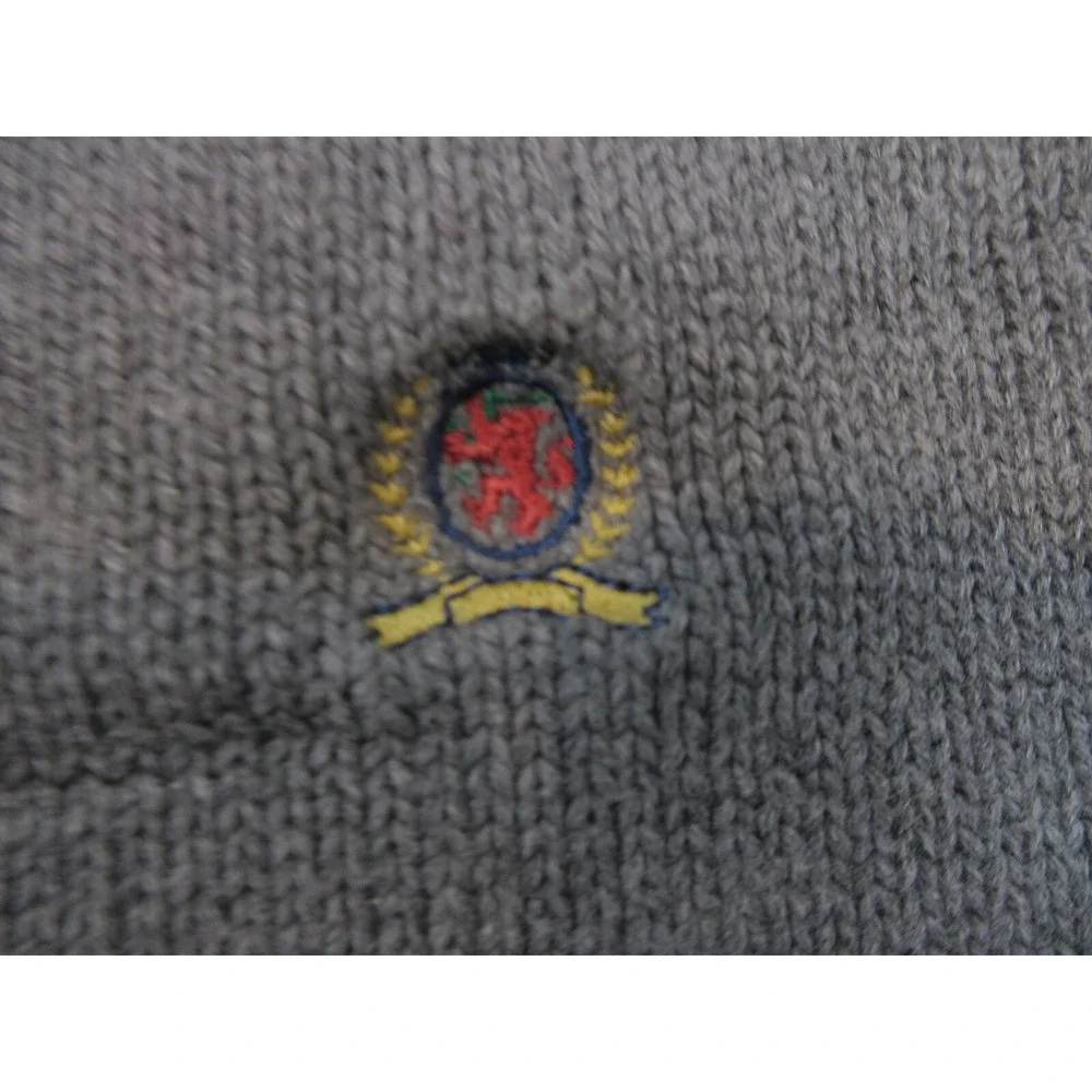 Tommy Hilfiger Sweater Mens Small Gray Crewneck Striped Knit Pullover Logo